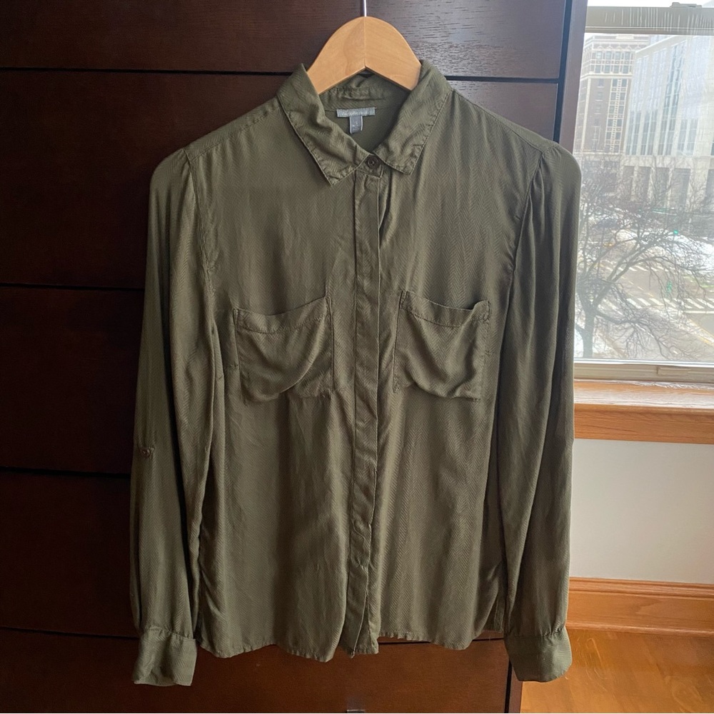 Charlotte Russe Button Down Shirt Olive Green